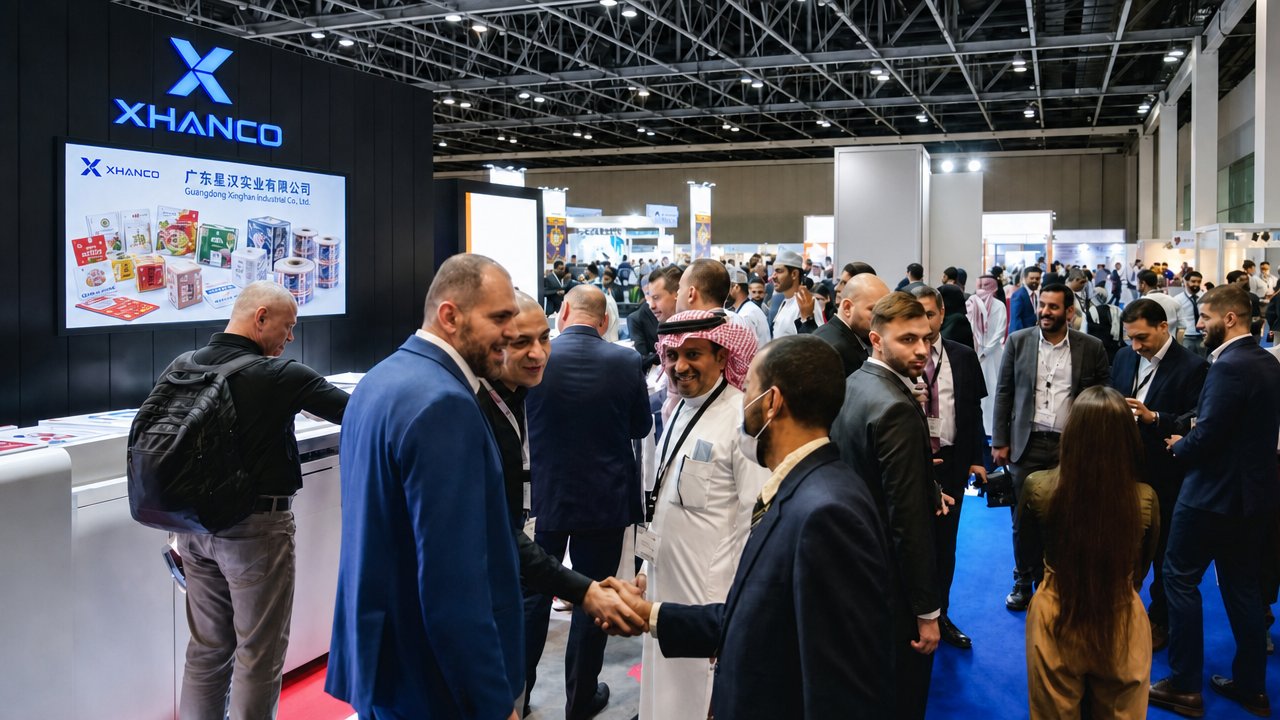 XHANCO team meeting buyers at a Middle East food packaging trade exhibition in the UAE